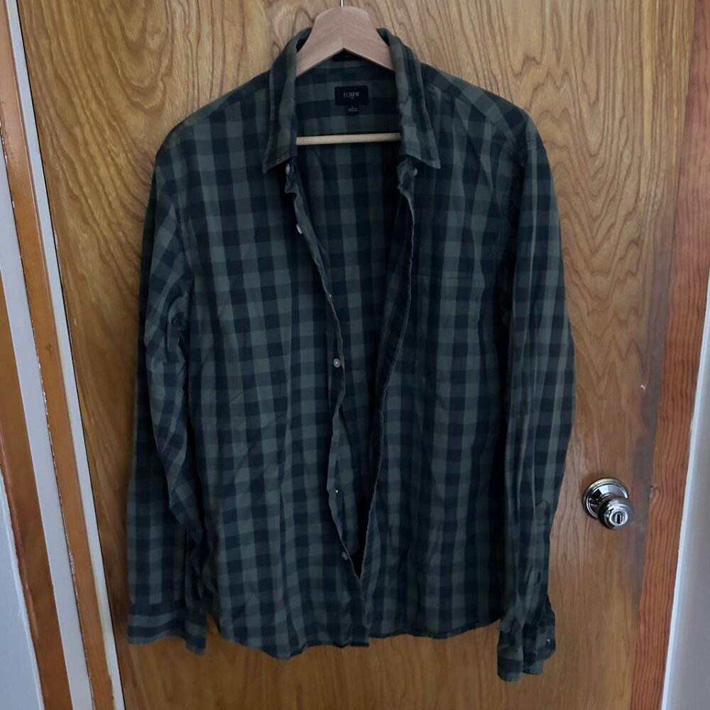 J. Crew Men's Teal Plaid Button Down Shirt Size L